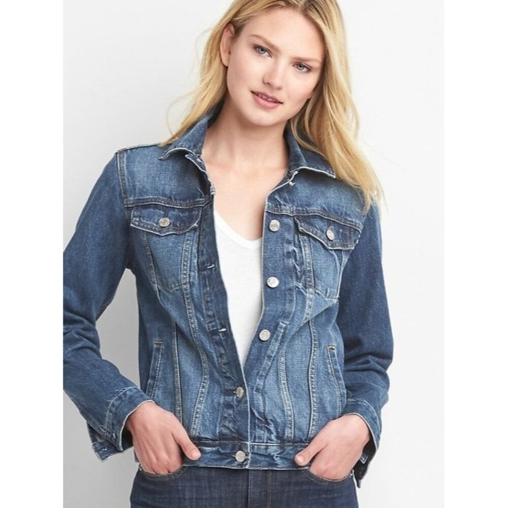 Gap Women's Icon Denim Jean Jacket Saddle Blue Faded Size Small Grunge Indie